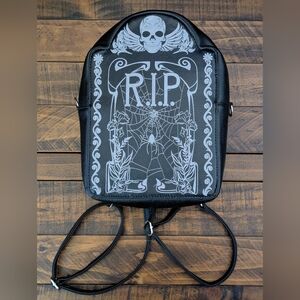 Black Tombstone Glow In The Dark Mini Convertible Backpack Crossbody Comeco